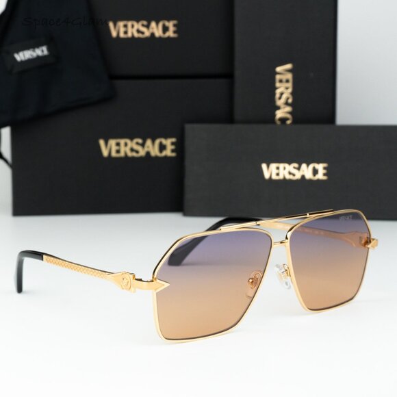 Versace Men Sunglasses Gold Gradient Violet Aviator VE2284 1002EL NEW AUTHENTIC - Picture 3 of 9